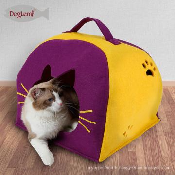 Lits à baldaquin pour chiens Nature feutre chat Lgloo Play House Winter Cave pour animaux de compagnie avec coussin amovible de Carry Cat House